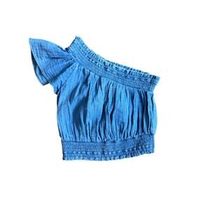 Aerie Small Denim One Shoulder Crop Top Y2K Style Chic Indie Coquette Women's